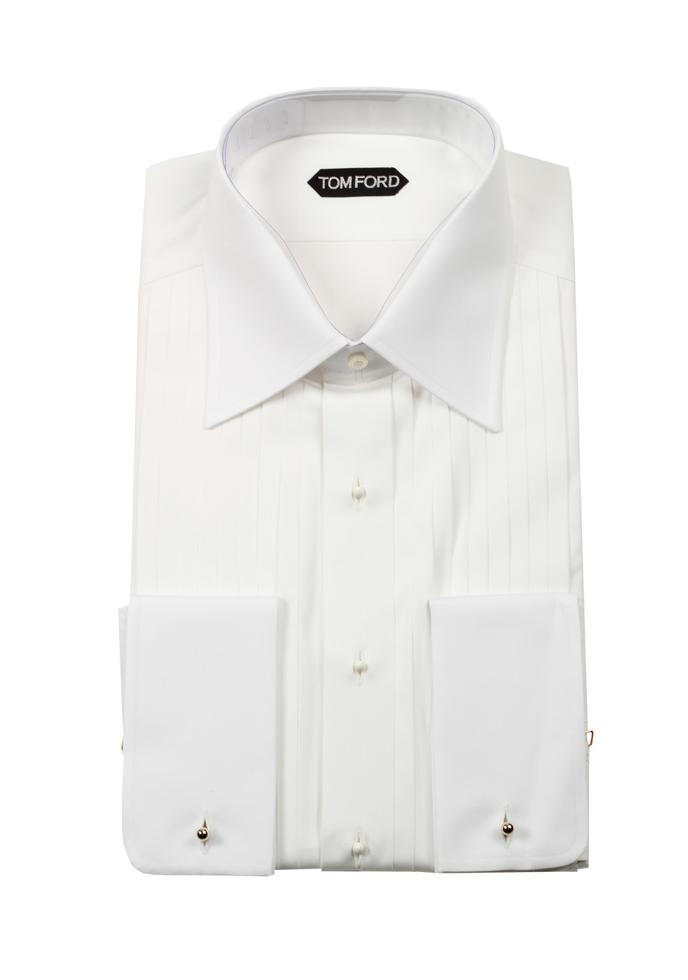 TOM FORD Solid White Signature Tuxedo Shirt With French Cuffs Slim Fit | Costume Limité