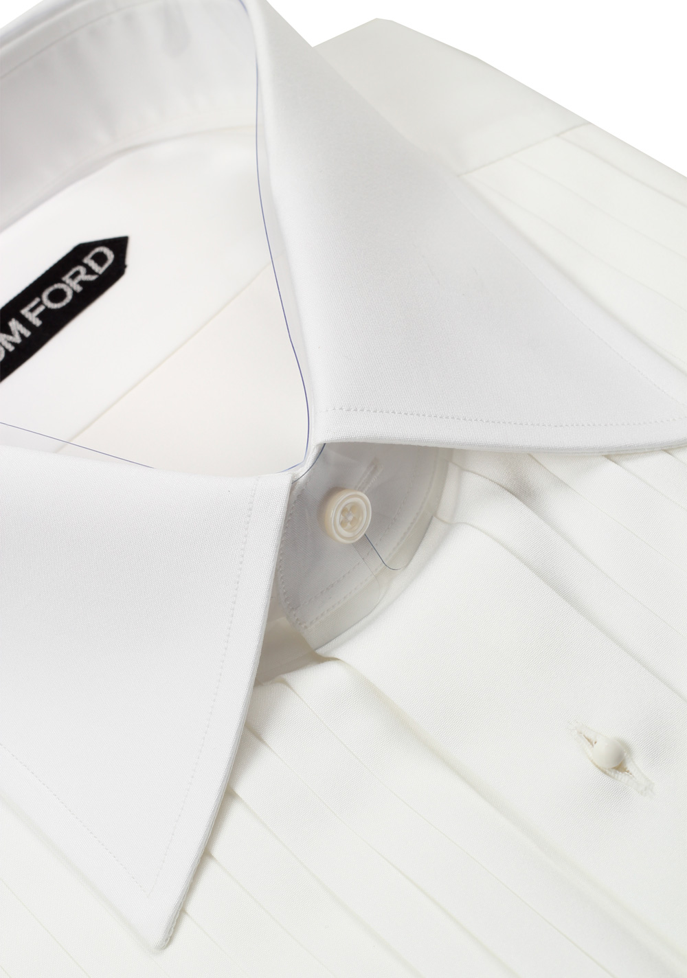 TOM FORD Solid White Signature Tuxedo Shirt With French Cuffs Slim Fit | Costume Limité