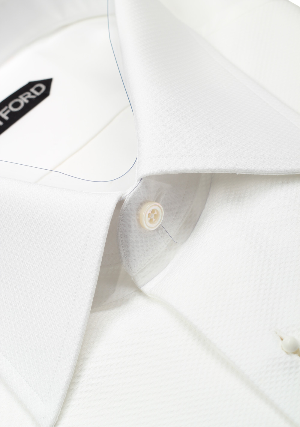 TOM FORD Solid White Pique Tuxedo Shirt With French Cuffs | Costume Limité