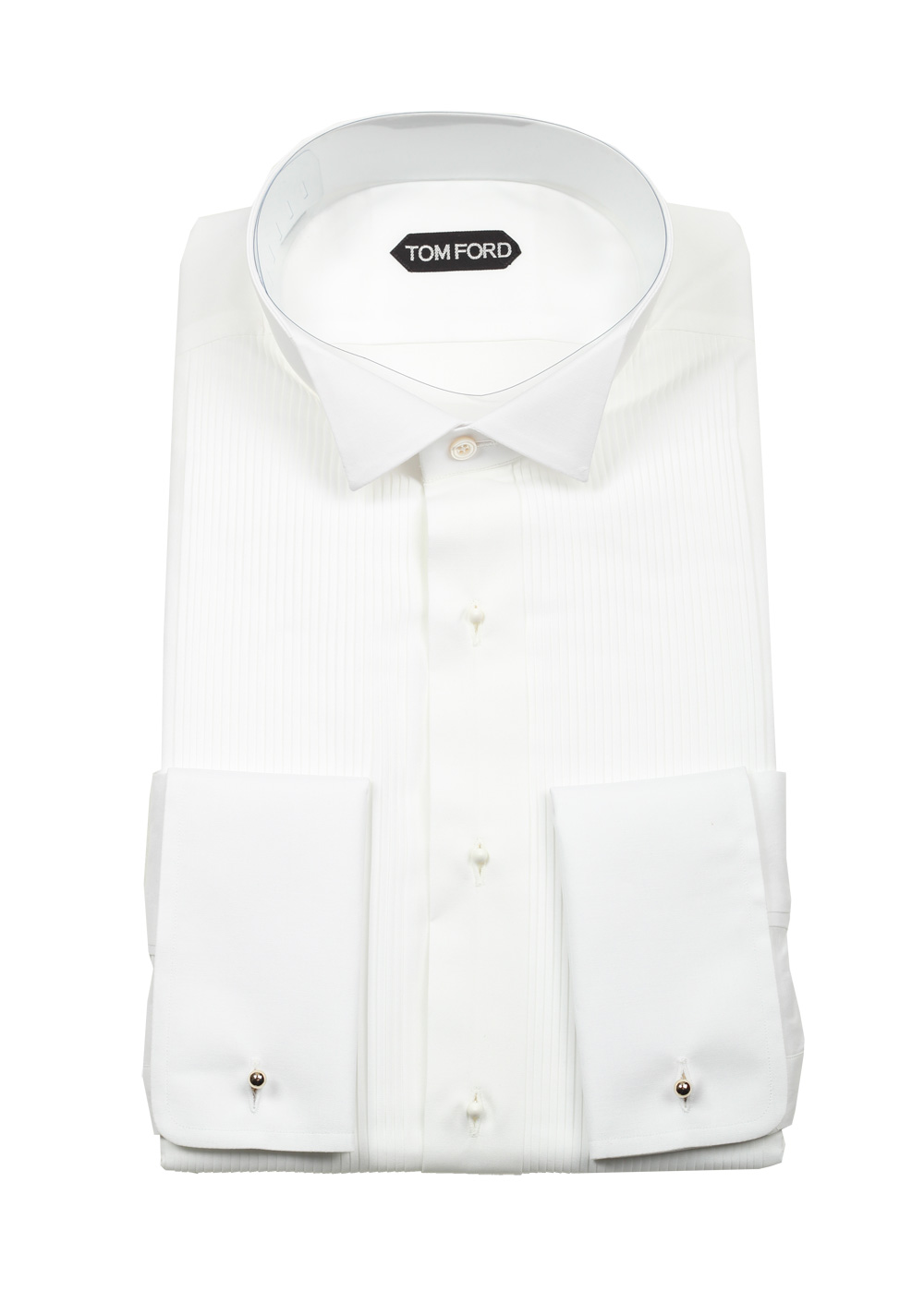 TOM FORD Solid White Signature Tuxedo Shirt With French Cuffs Costume Limite