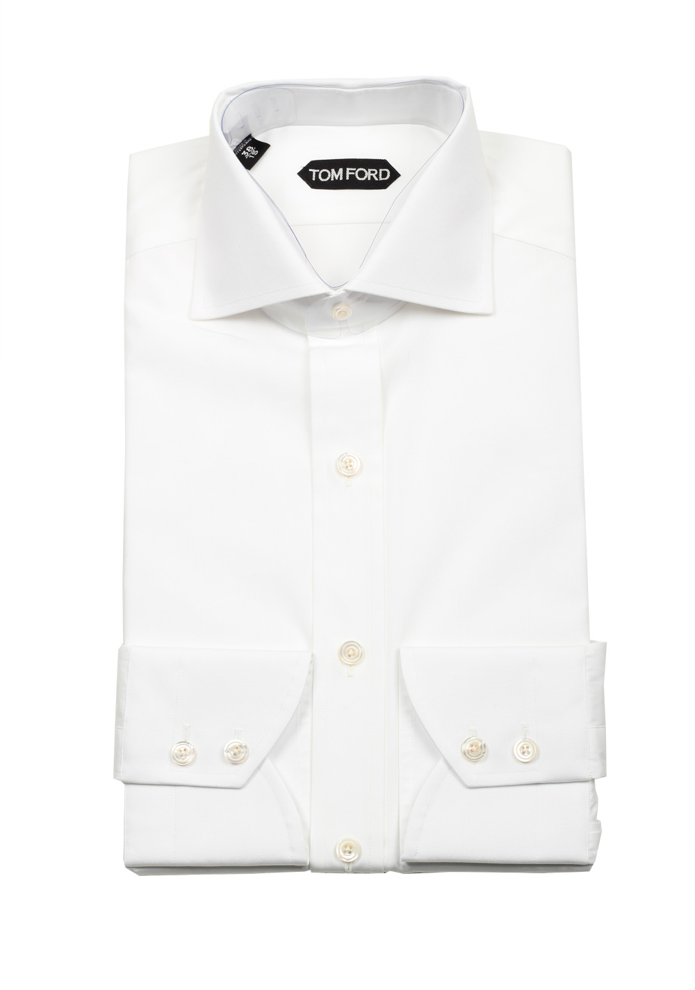 TOM FORD Solid White Dress Spread Shirt Barrel Cuffs Size 38 / 15 U.S. Slim Fit | Costume Limité