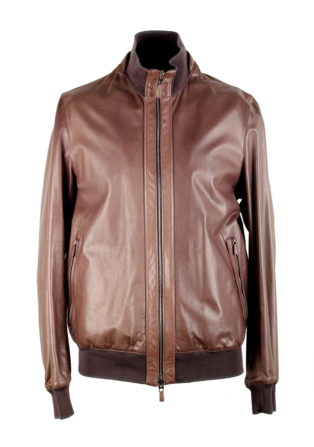 Ermenegildo Zegna Brown Reversible Bomber Leather Coat Size 50 / 40R U.S. | Costume Limité