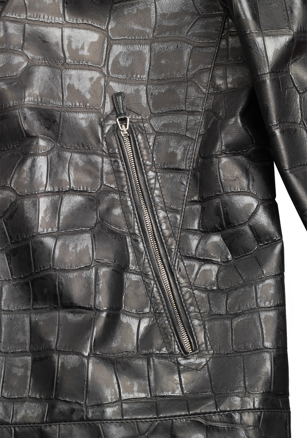 Ermenegildo Zegna Black Embossed Alligator Leather Coat Size 48 / 38R U.S. | Costume Limité