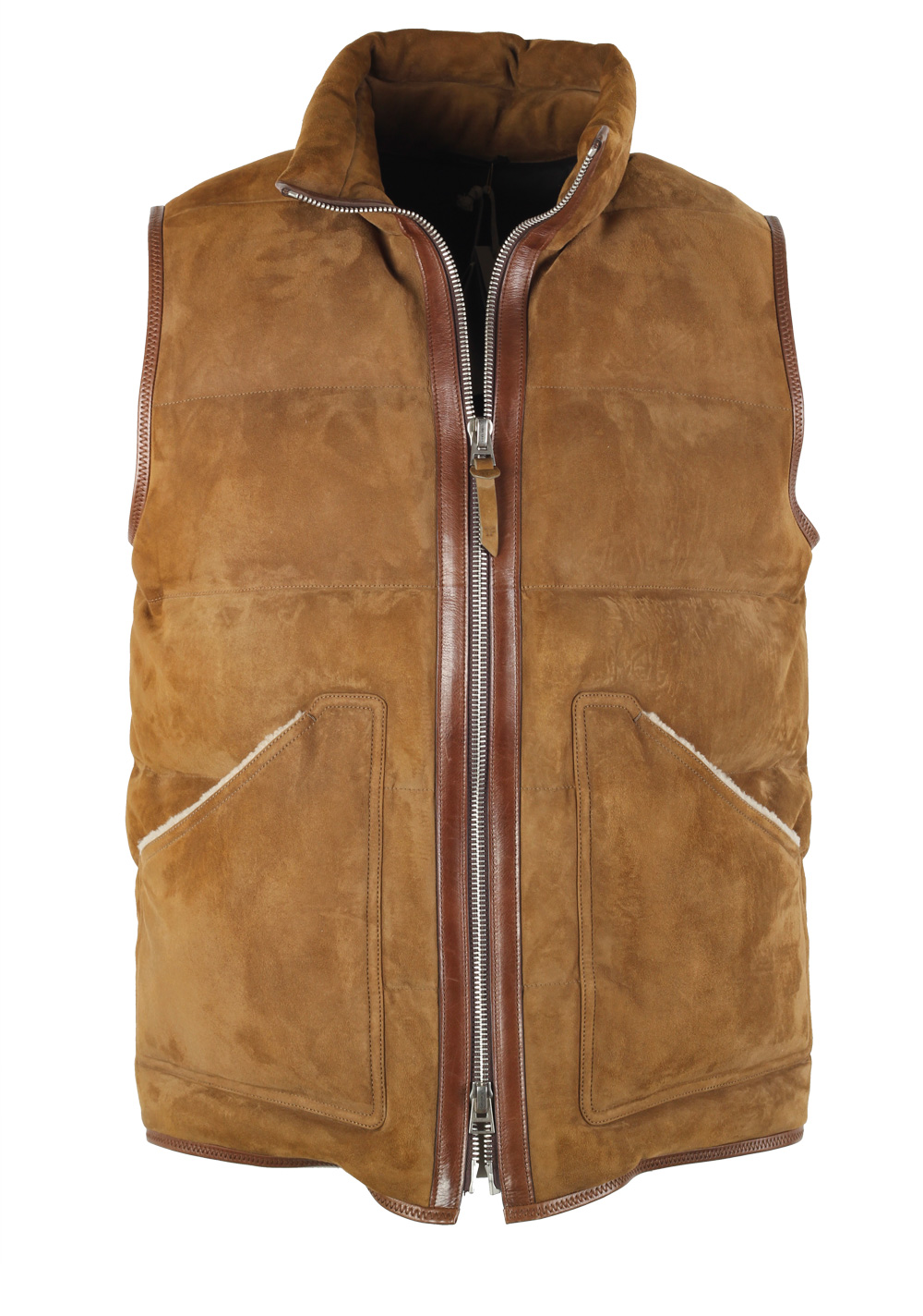 TOM FORD Brown Shearling Quilted Lamb Suede Gilet Size 50 / 40R U.S. | Costume Limité
