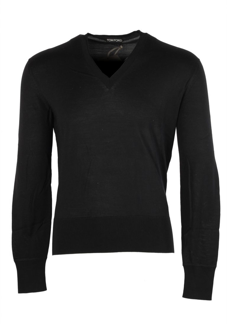 TOM FORD Black V Neck Sweater Size 48 / 38R U.S. In Silk - thumbnail | Costume Limité