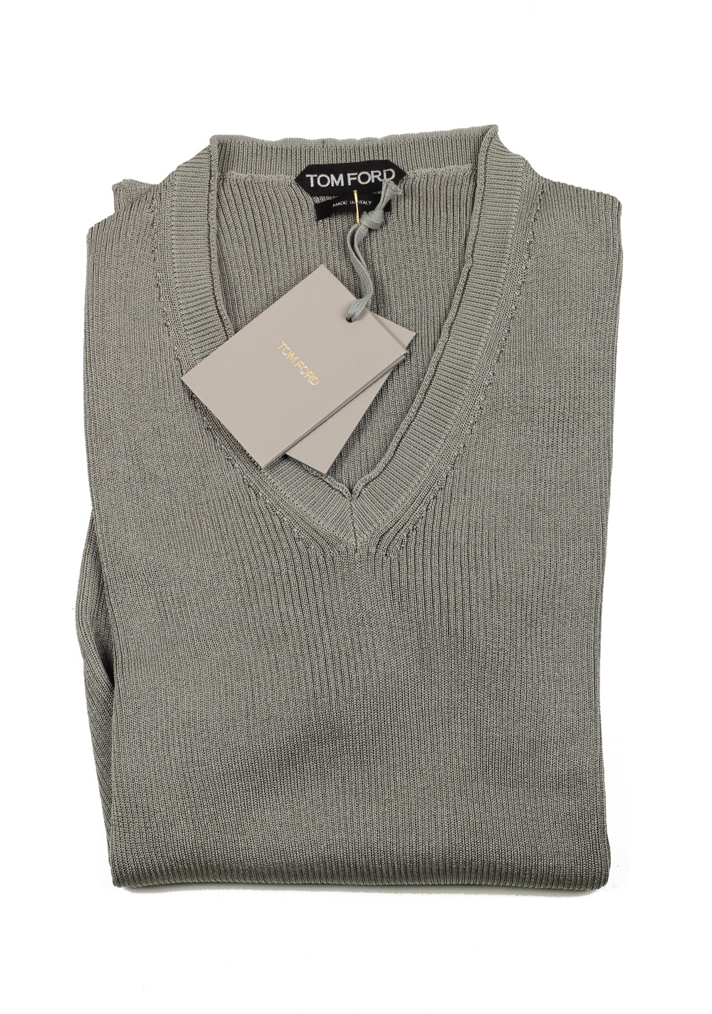 TOM FORD Gray V Neck Sweater Size 48 / 38R U.S. In Silk | Costume Limité