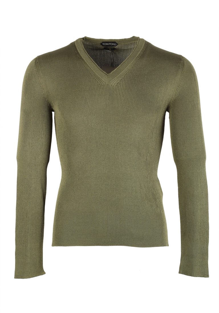 TOM FORD Green V Neck Sweater Size 48 / 38R U.S. In Silk - thumbnail | Costume Limité
