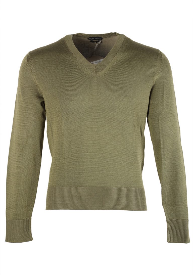 TOM FORD Green V Neck Sweater Size 48 / 38R U.S. In Silk Wool - thumbnail | Costume Limité