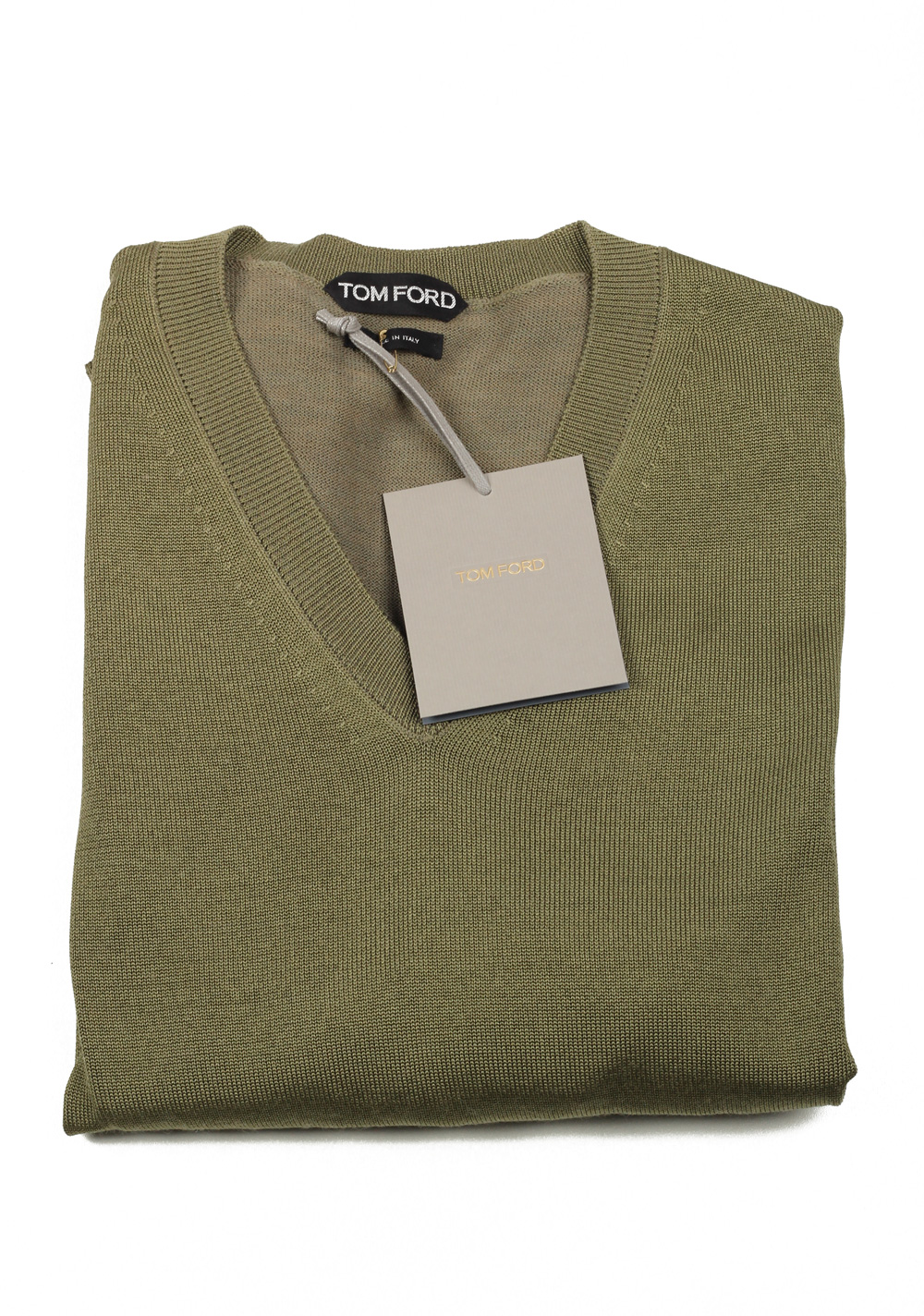 TOM FORD Green V Neck Sweater Size 48 / 38R U.S. In Silk Wool | Costume Limité