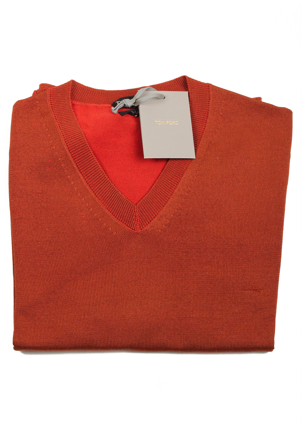 TOM FORD Copper V Neck Sweater Size 48 / 38R U.S. In Silk Wool | Costume Limité