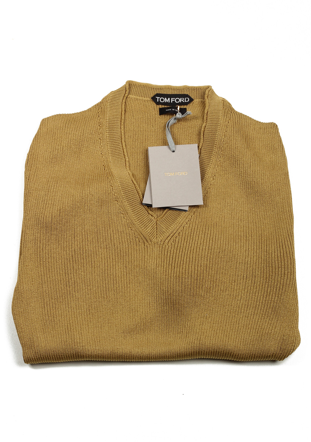 TOM FORD Green V Neck Sweater Size 48 / 38R U.S. In Silk | Costume Limité