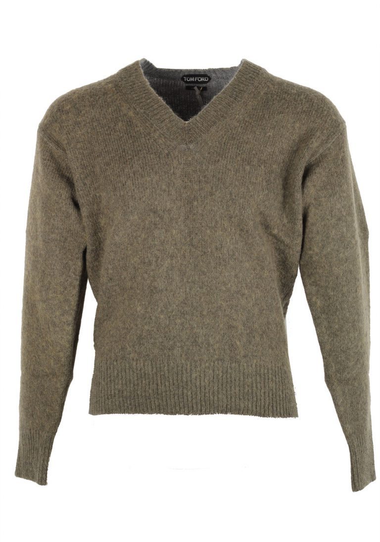 TOM FORD Grayish Green V Neck Sweater Size 48 / 38R U.S. In Wool Mohair Blend - thumbnail | Costume Limité