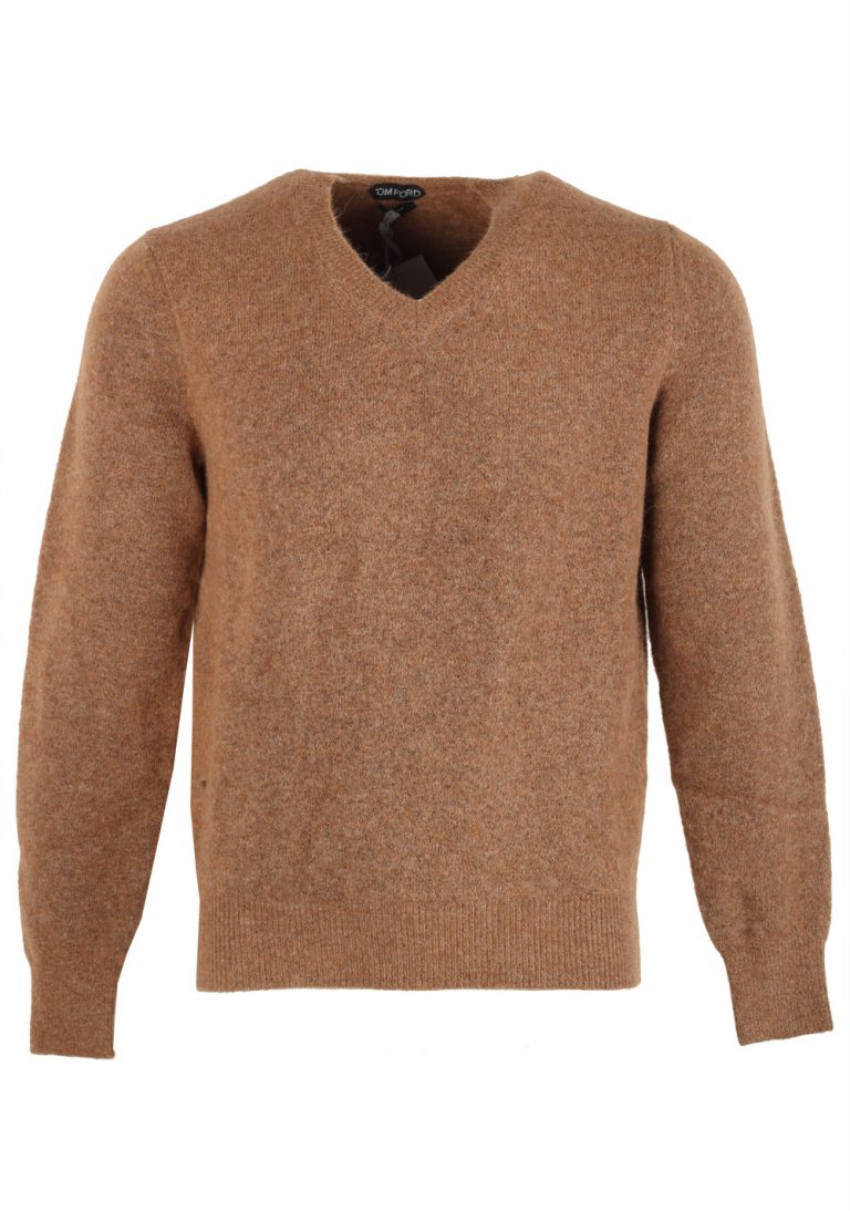 TOM FORD Brown V Neck Sweater Size 48 / 38R U.S. In Alpaca Blend - thumbnail | Costume Limité