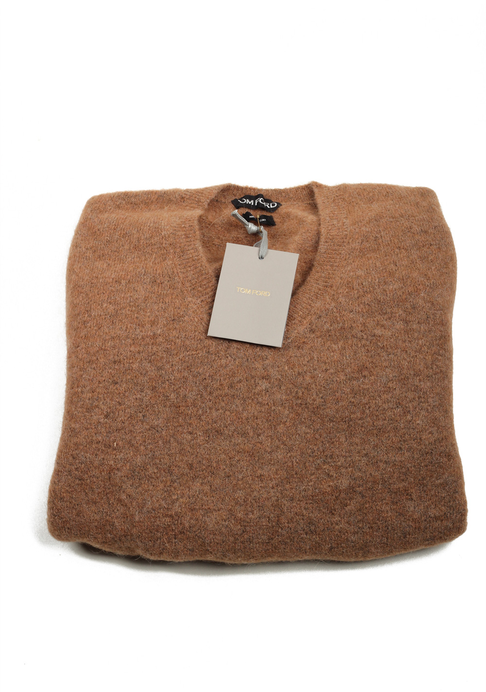 TOM FORD Brown V Neck Sweater Size 48 / 38R U.S. In Alpaca Blend | Costume Limité