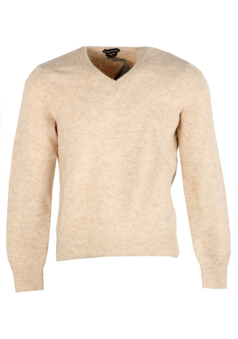 TOM FORD Beige V Neck Sweater Size 48 / 38R U.S. In Alpaca Blend - thumbnail | Costume Limité