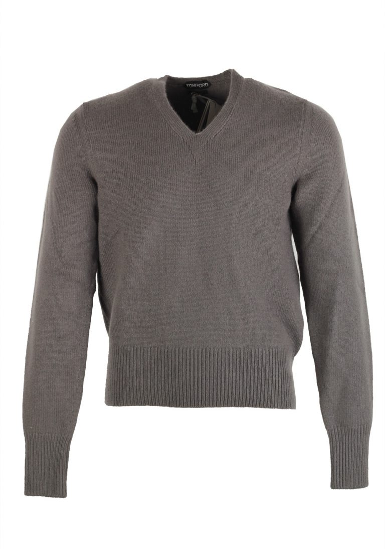 TOM FORD Gray V Neck Sweater Size 48 / 38R U.S. In Cashmere Mohair - thumbnail | Costume Limité