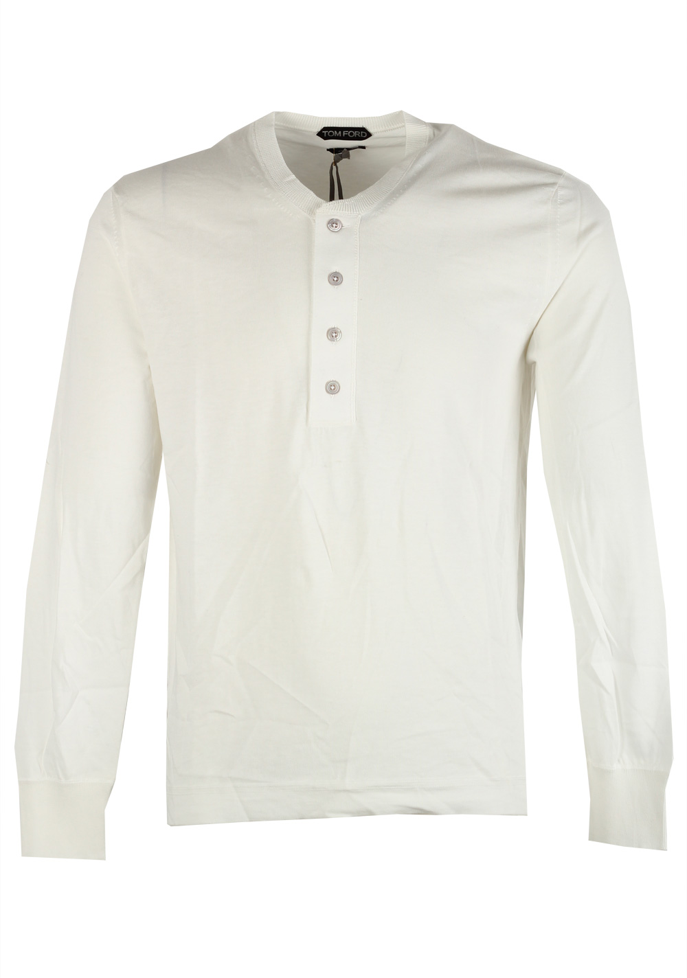 TOM FORD White Long Sleeve Henley Sweater Size 48 / 38R U.S. In Cotton | Costume Limité