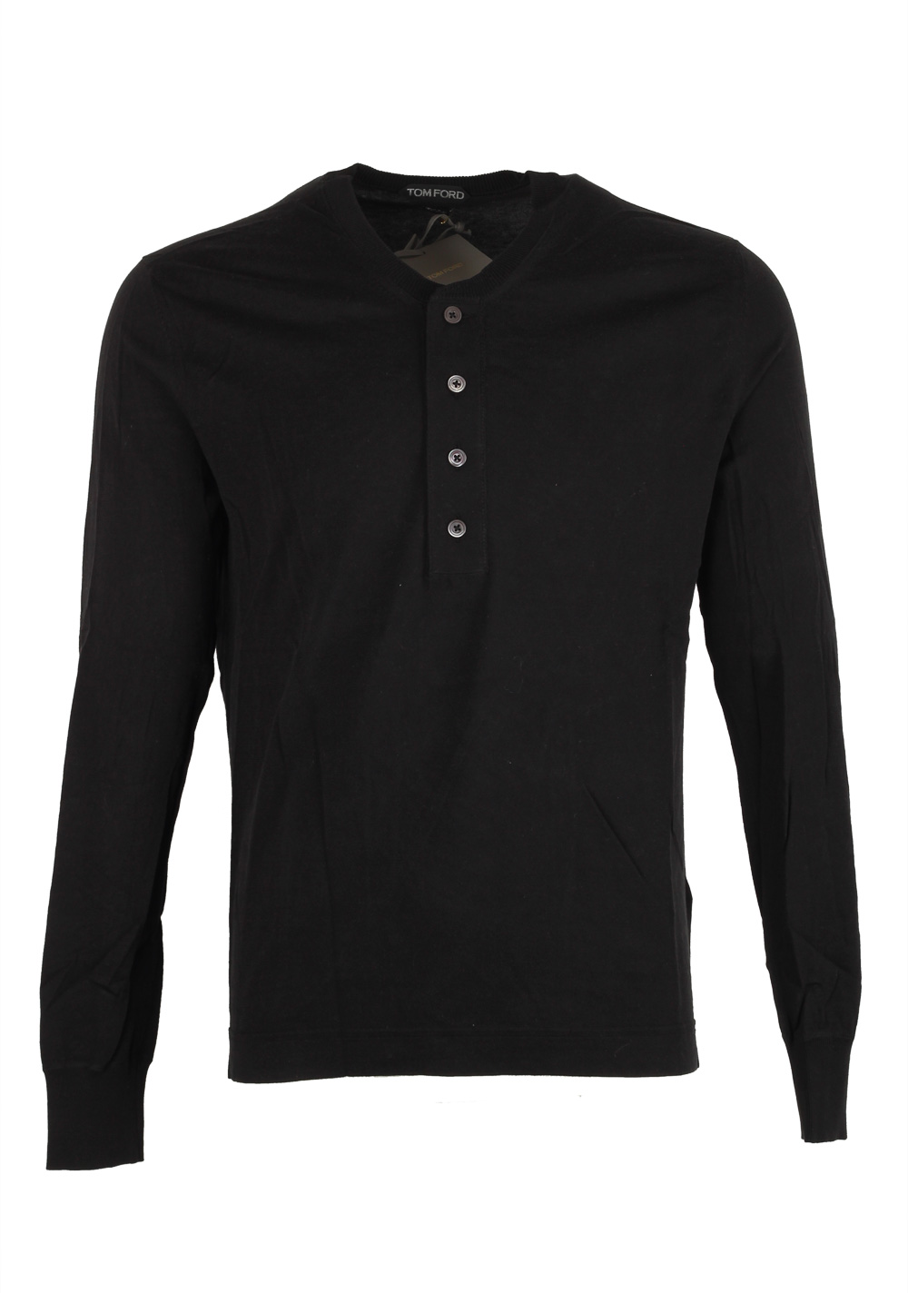 TOM FORD Black Long Sleeve Henley Sweater Size 48 / 38R U.S. In Cotton | Costume Limité