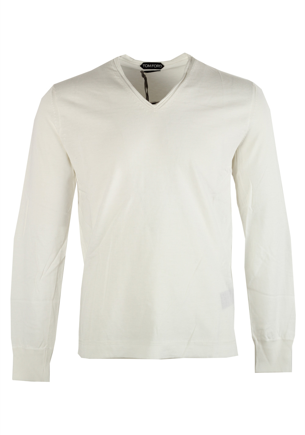 TOM FORD White Long Sleeve V Neck Shirt Size 48 / 38R U.S. In Cotton | Costume Limité