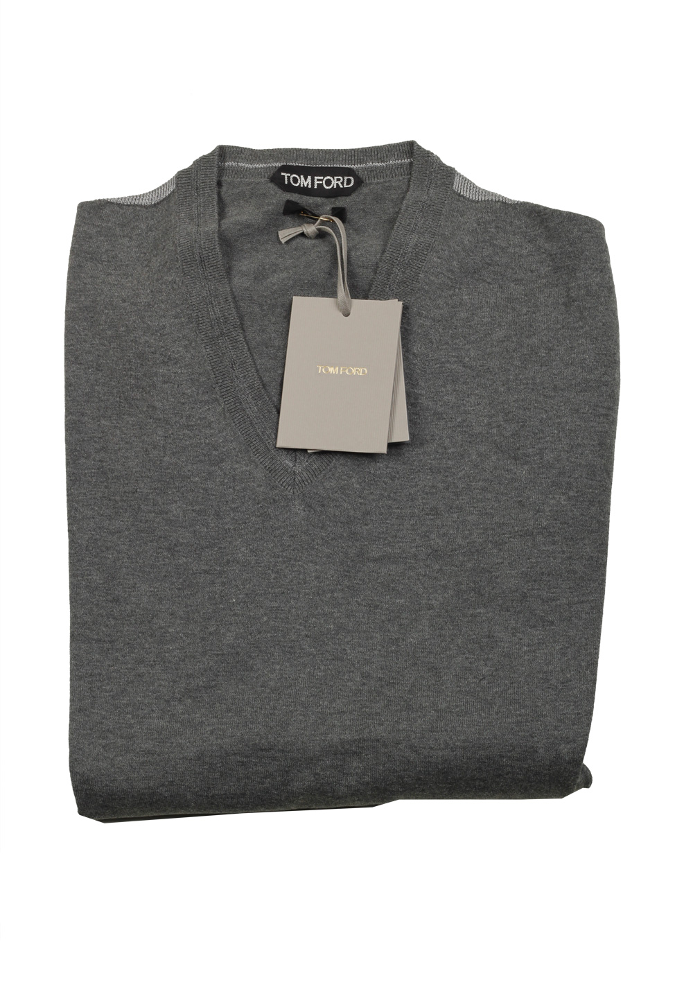 TOM FORD Gray V Neck Sweater Size 48 / 38R U.S. In Silk Blend | Costume Limité