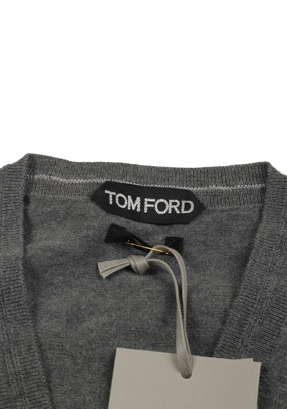 TOM FORD Gray V Neck Sweater Size 48 / 38R U.S. In Silk Blend | Costume Limité