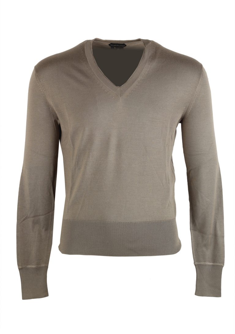 TOM FORD Beige V Neck Sweater Size 48 / 38R U.S. In Silk - thumbnail | Costume Limité