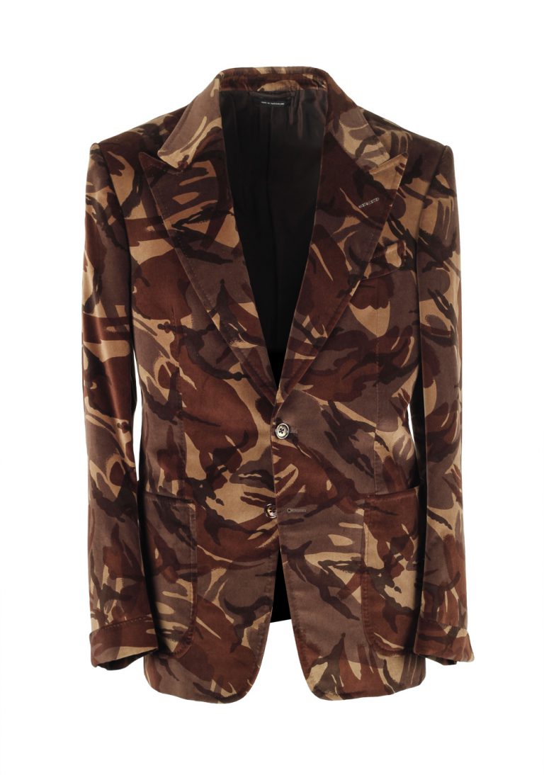 TOM FORD Shelton Camouflage Brown Sport Coat Size 48 / 38R U.S. In Cotton - thumbnail | Costume Limité