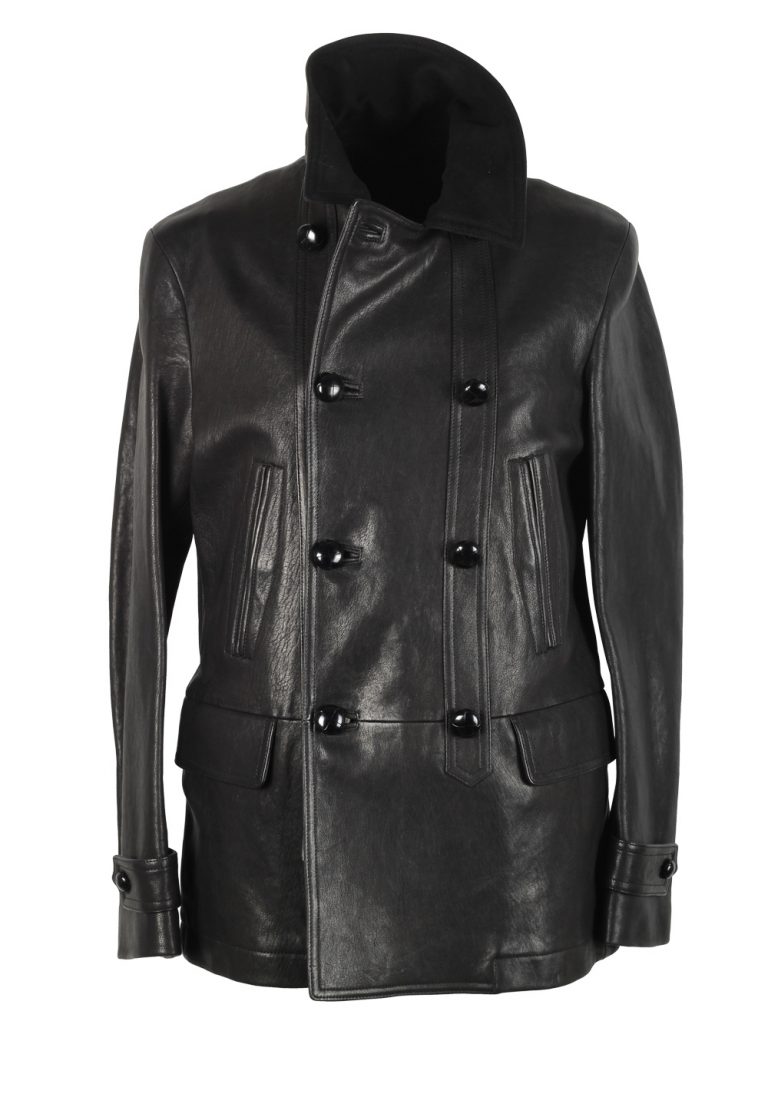 TOM FORD Black Double Breasted Leather Jacket Coat Size 48 / 38R U.S. Outerwear - thumbnail | Costume Limité