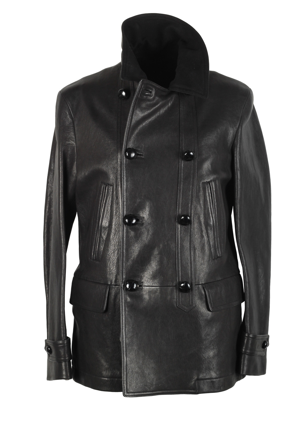 TOM FORD Black Double Breasted Leather Jacket Coat Size 48 / 38R U.S. Outerwear | Costume Limité