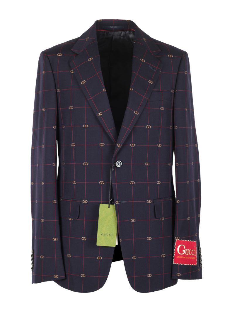 Gucci Blue Red GG Signature Suit Size 46 / 36R U.S. In Wool - thumbnail | Costume Limité
