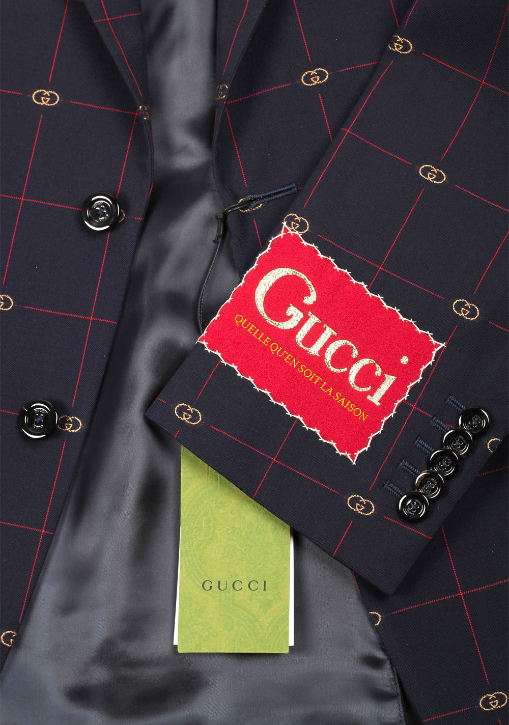 Gucci Blue Red GG Signature Suit Size 46 / 36R U.S. In Wool | Costume Limité