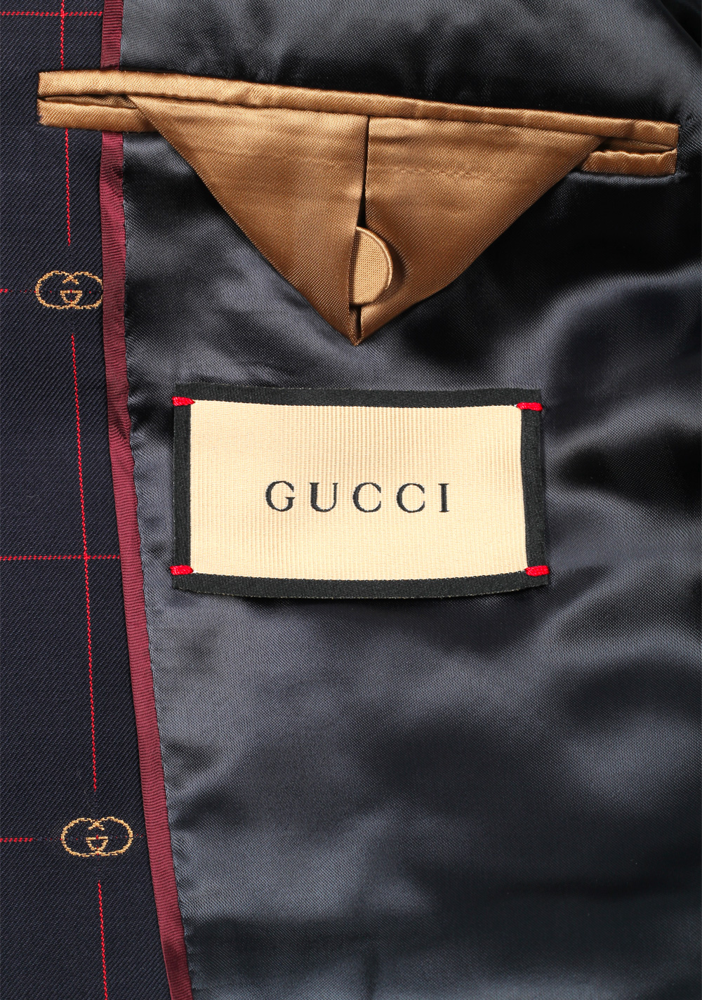 Gucci Blue Red GG Signature Suit Size 46 / 36R U.S. In Wool | Costume Limité