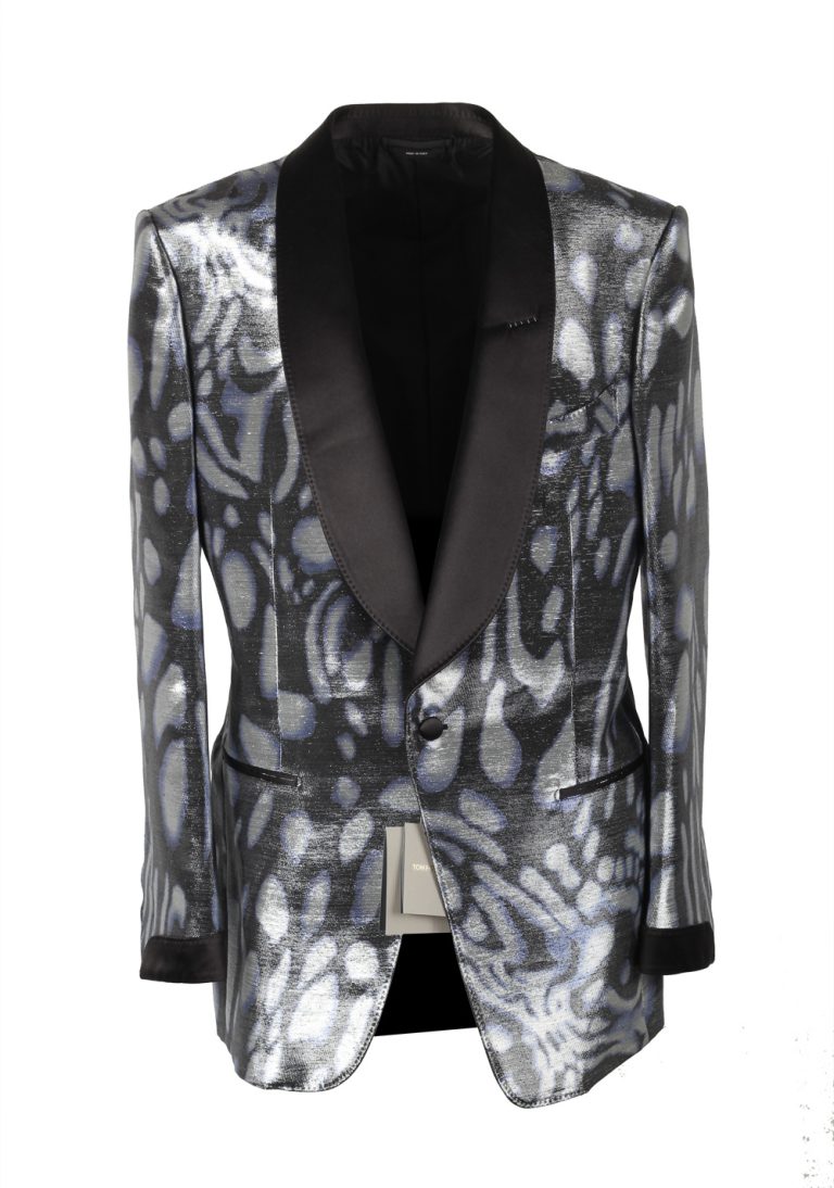 TOM FORD Atticus Silver Blue Black Tuxedo Dinner Jacket Size 50C / 40S U.S. - thumbnail | Costume Limité