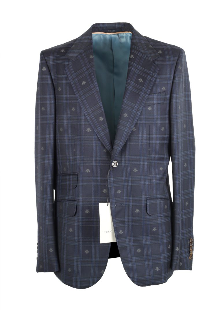 Gucci Blue GG Bee Signature Suit Size 48 / 38R U.S. In Wool - thumbnail | Costume Limité
