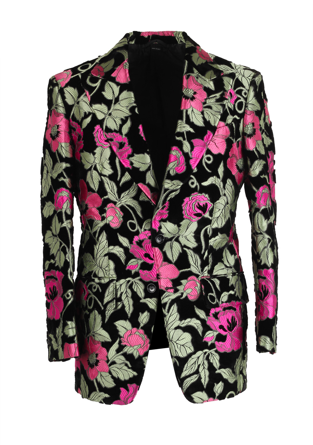 TOM FORD Atticus Black / Green / Pink Tuxedo Dinner Jacket Size 46 / 36R U.S. | Costume Limité