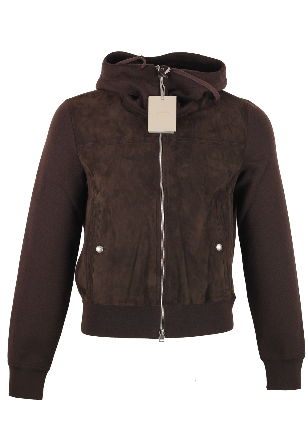 TOM FORD Brown Suede Zipper Hoodie Size 48 / 38R U.S. In Wool | Costume Limité