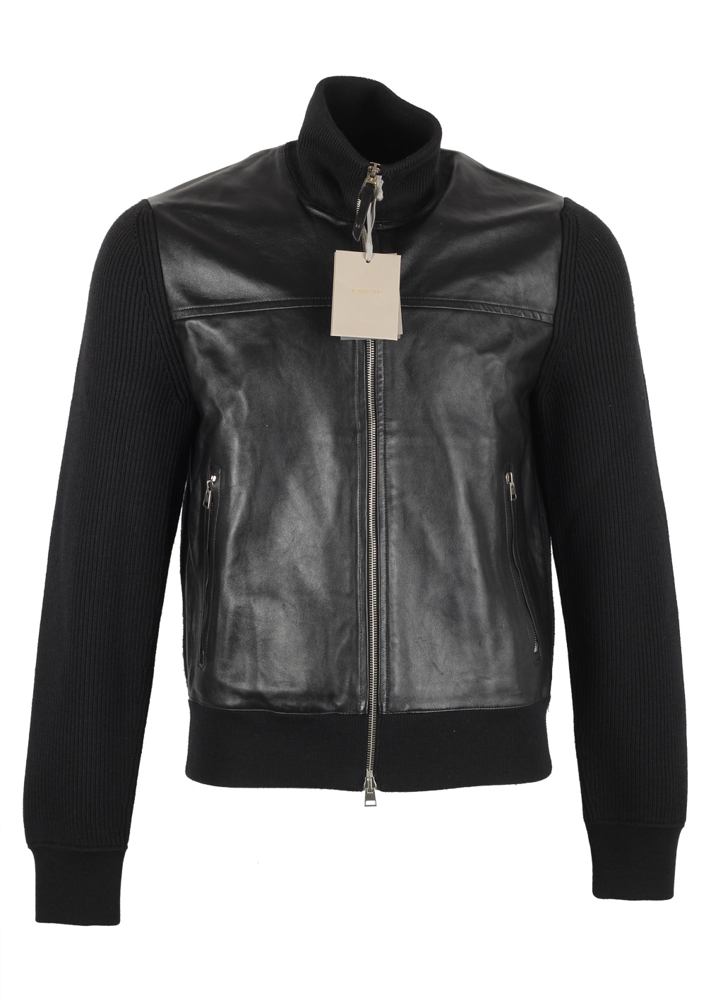 TOM FORD Black Leather Zipper Knit Size 48 / 38R U.S. In Wool | Costume Limité