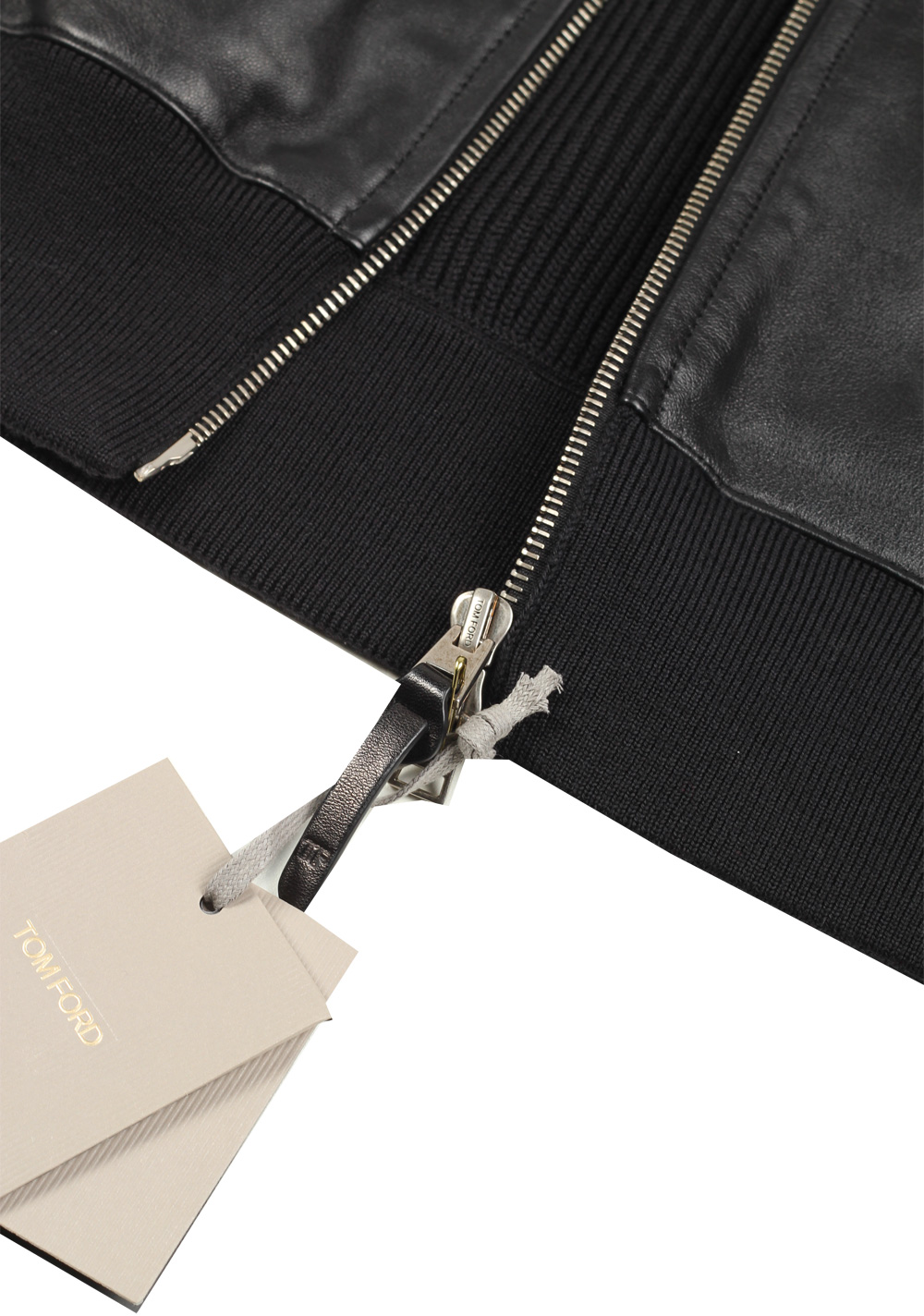 TOM FORD Black Leather Zipper Knit Size 48 / 38R U.S. In Wool | Costume Limité