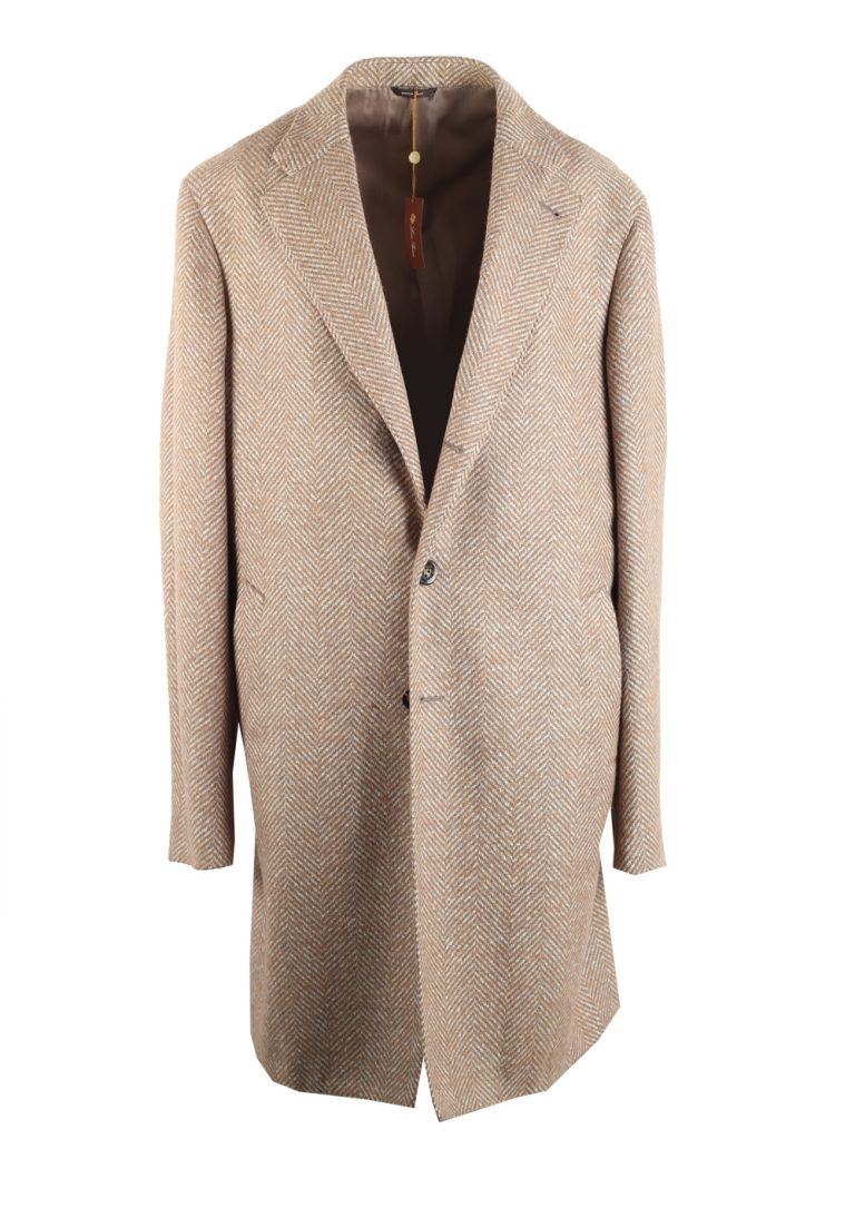 Loro Piana Beige Herringbone Alpaca Coat Size 54 / 44R U.S. Outerwear - thumbnail | Costume Limité