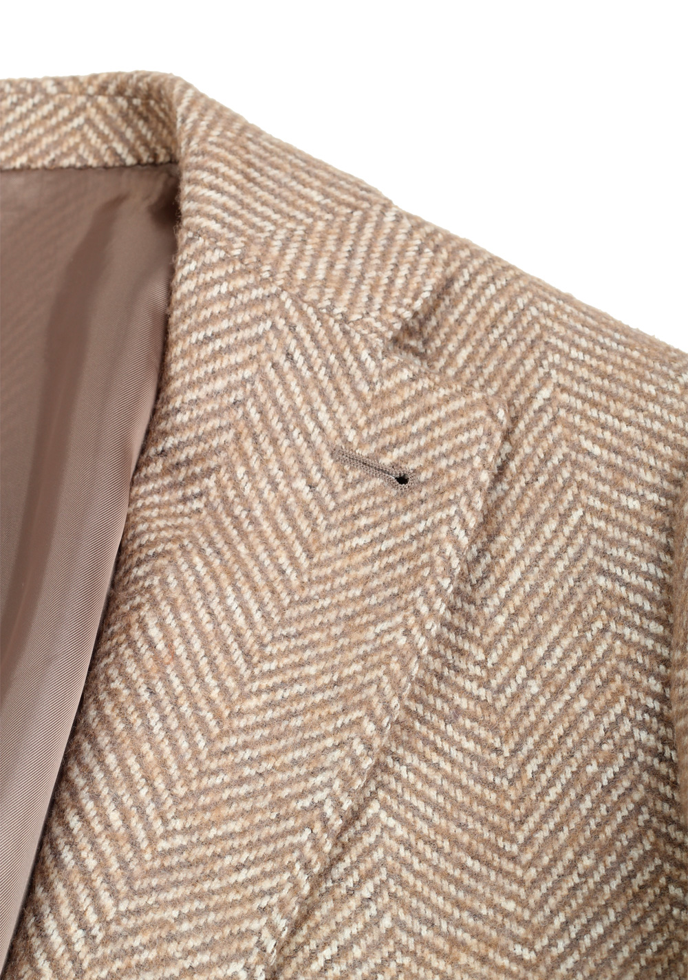 Loro Piana Beige Herringbone Alpaca Coat Size 54 / 44R U.S. Outerwear | Costume Limité