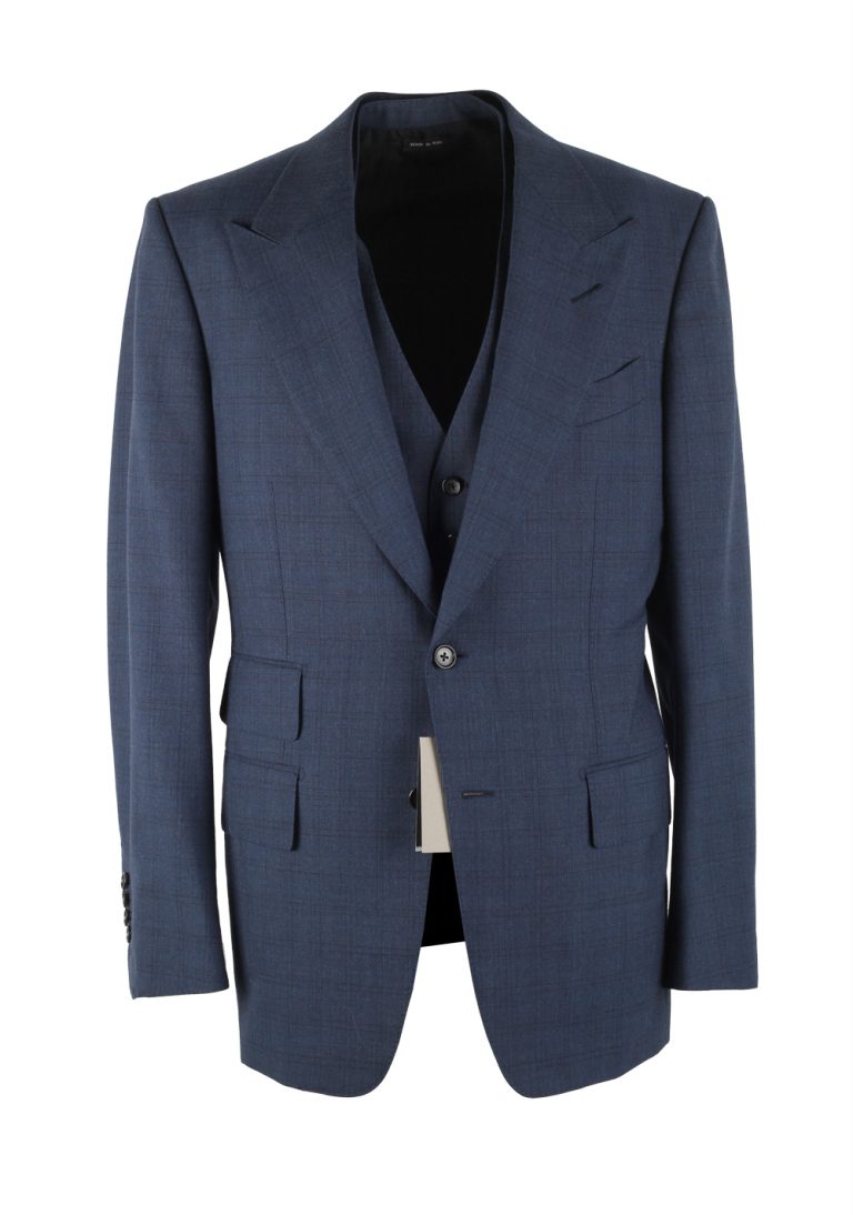 TOM FORD Windsor Checked Blue 3 Piece Suit Size 48 / 38R U.S. Wool Fit A - thumbnail | Costume Limité