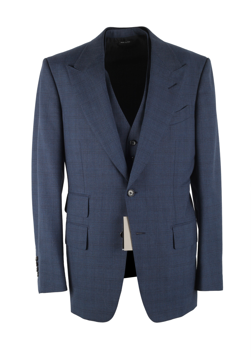 TOM FORD Windsor Checked Blue 3 Piece Suit Size 48 / 38R U.S. Wool Fit A | Costume Limité