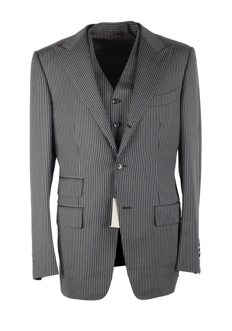 TOM FORD Regency Striped Gray 3 Piece Suit Size 48 / 38R U.S. Wool Fit B - thumbnail | Costume Limité