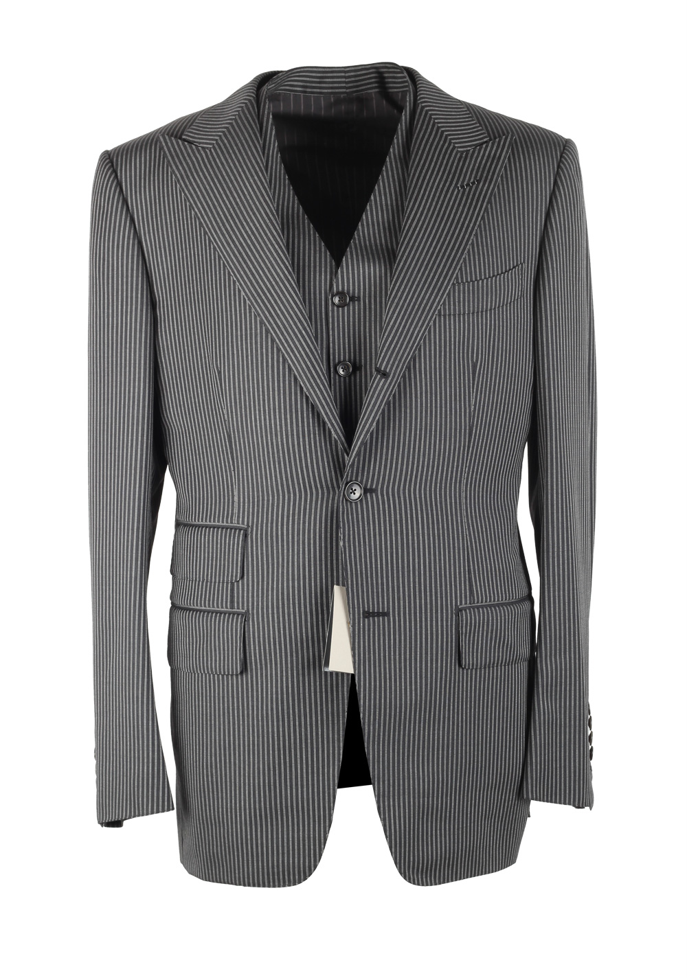 TOM FORD Regency Striped Gray 3 Piece Suit Size 48 / 38R U.S. Wool Fit B | Costume Limité