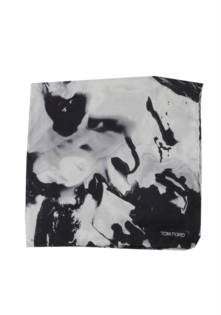 Tom Ford Black White Silk Pocket Square Brush Pattern 16″ x 16″ - thumbnail | Costume Limité
