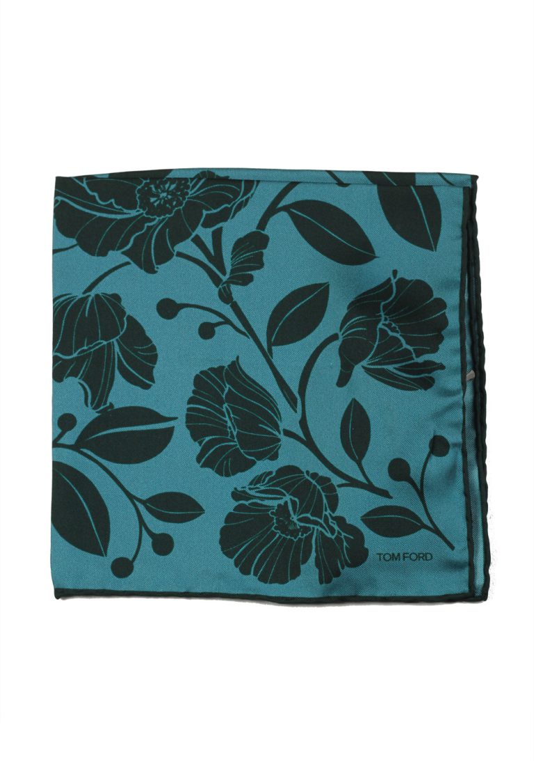 Tom Ford Turquoise Silk Pocket Square Floral Pattern 16″ x 16″ - thumbnail | Costume Limité