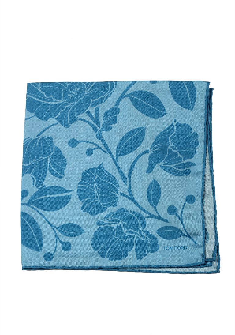 Tom Ford Blue Silk Pocket Square Floral Pattern 16″ x 16″ - thumbnail | Costume Limité