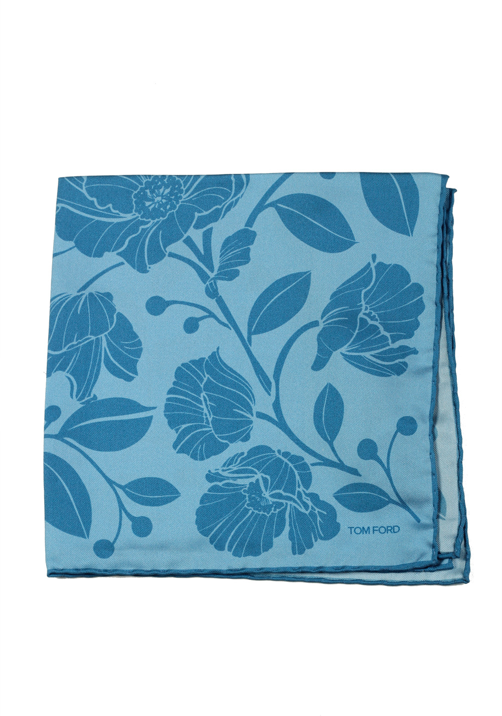 Tom Ford Blue Silk Pocket Square Floral Pattern 16″ x 16″ | Costume Limité