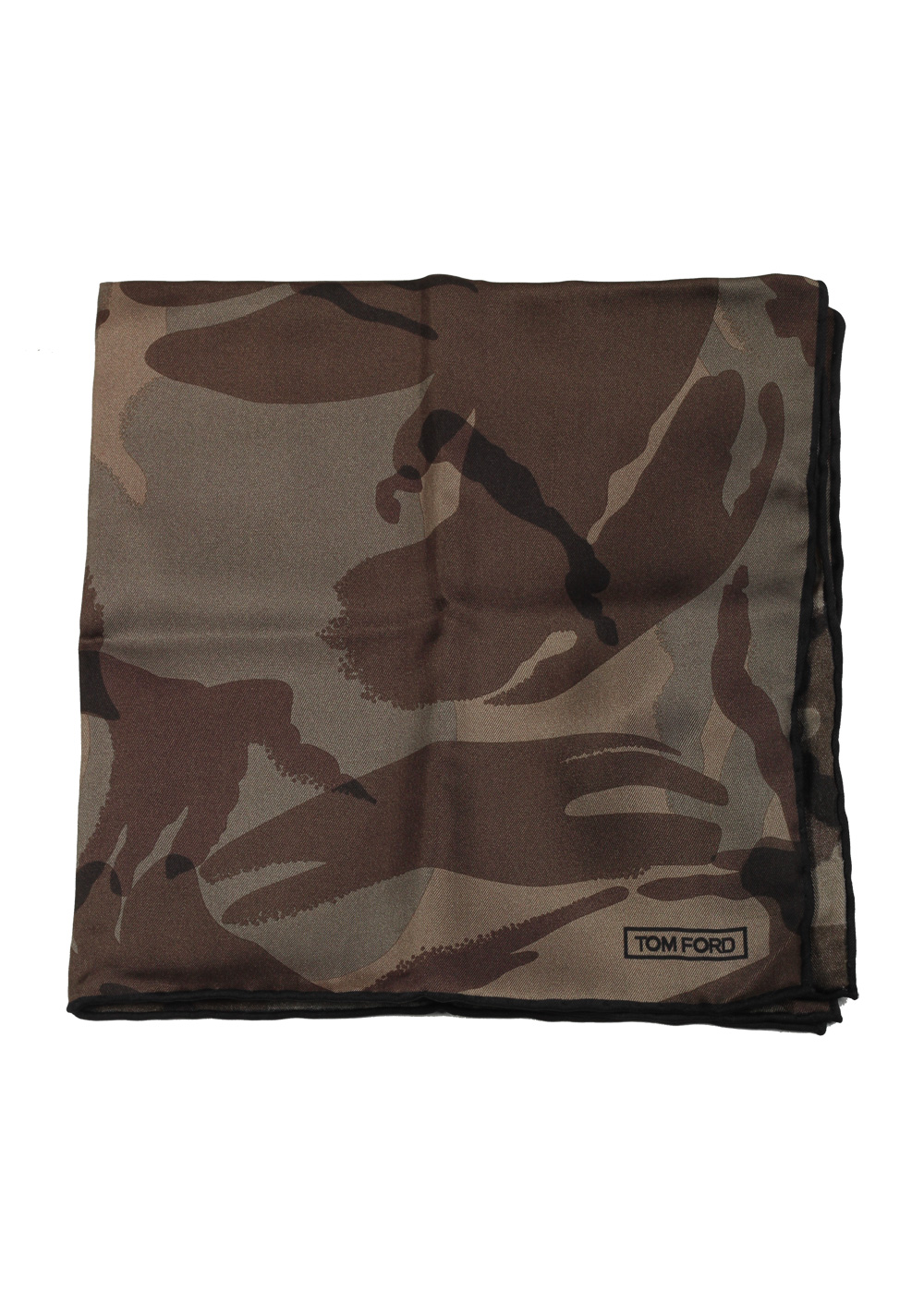 Tom Ford Brown Silk Pocket Square Camouflage Pattern 16″ x 16″ | Costume Limité