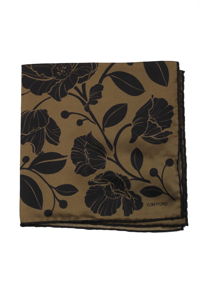 Tom Ford Brown Silk Pocket Square Floral Pattern 16″ x 16″ - thumbnail | Costume Limité